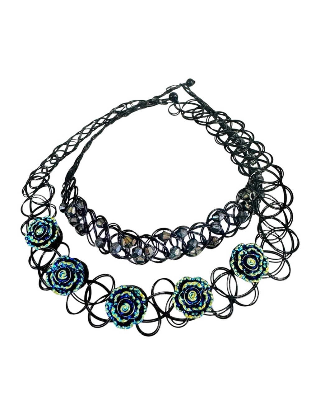 Hot Topic Blackheart Oil Slick Flower and Beaded Tattoo Choker Necklaces